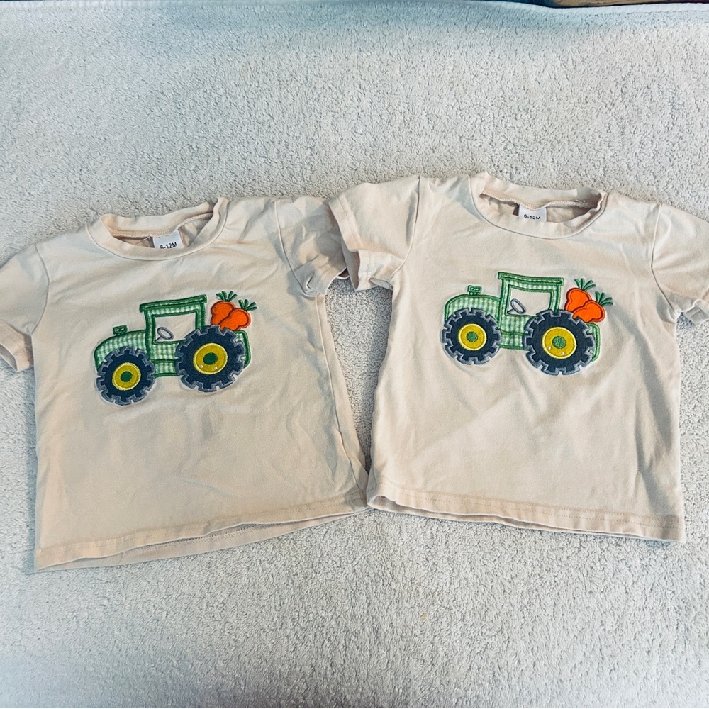 Twin Boy Set - Easter Tractor Appliqué Shirts